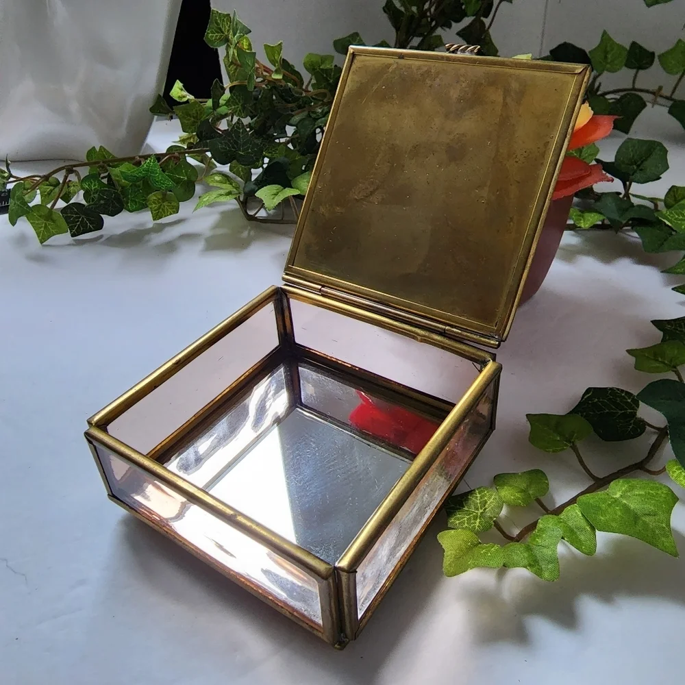Vintage Art Deco Enesco Glass Brass Trinket Box
